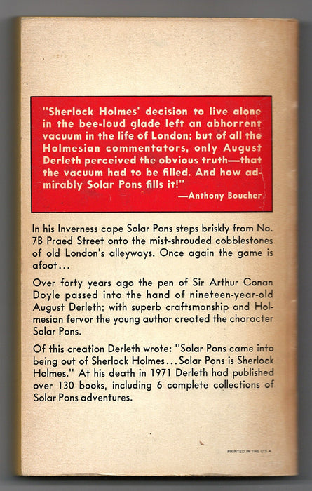 Regarding Sherlock Holmes: The Adventures of Solar Pons by August Derleth