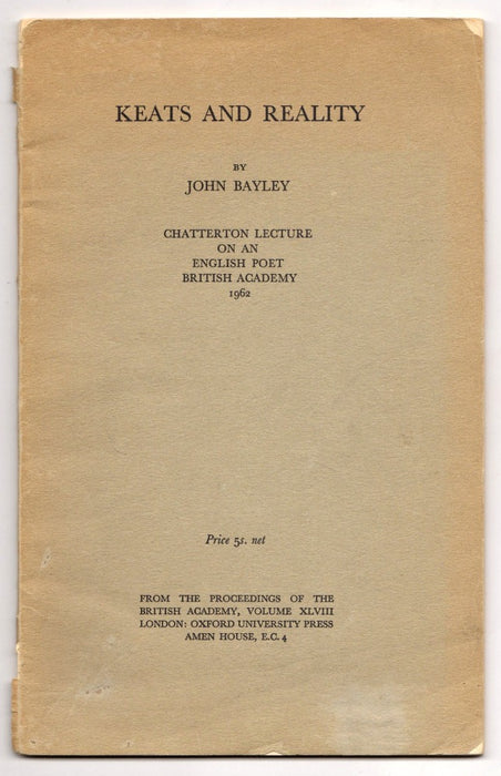 Keats and Reality by John Bayley